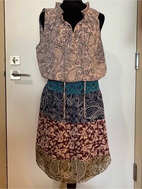 CABI Medium DANI Boho Tiered Paisley & Floral Midi Dress - Multi